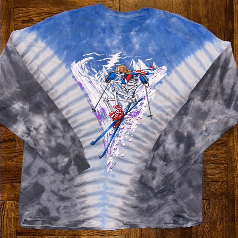 Grateful Dead Blue and Gray Tie-Dye Ski Graphic Long Sleeve Shirt